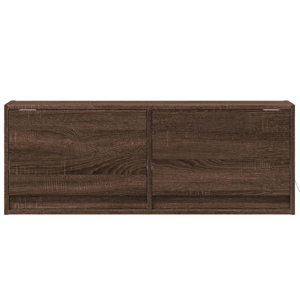 Wall Mounted TV Cabinet with LED Lighting Oak Effect 100 x 31 x 35 cm