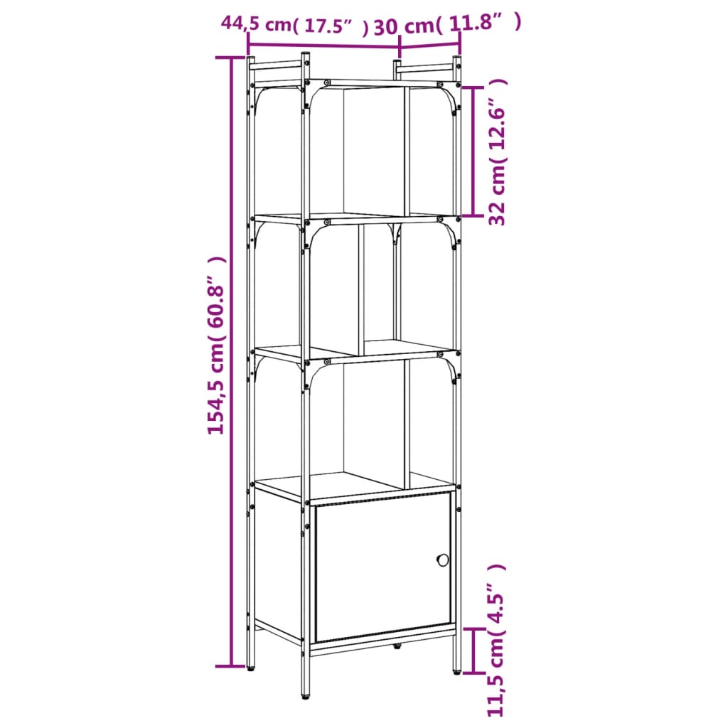 Bookshelf with Door Grey Sonoma 44.5 x 30 x 154.5 cm Engineered Wood