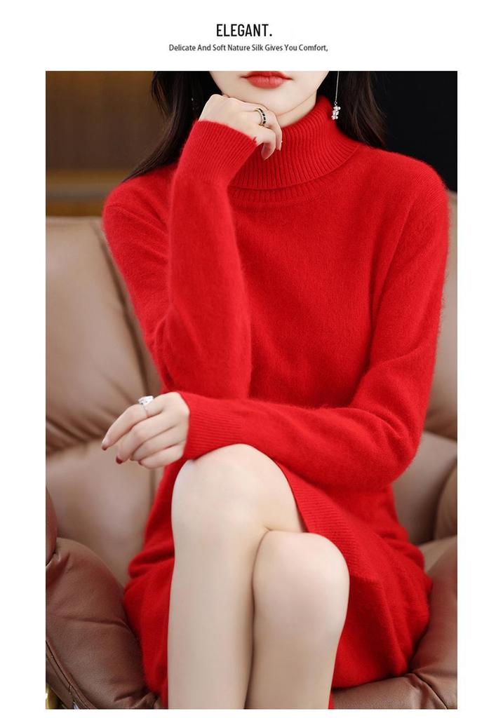 Women's Mink Velvet High Neck Knit Dress