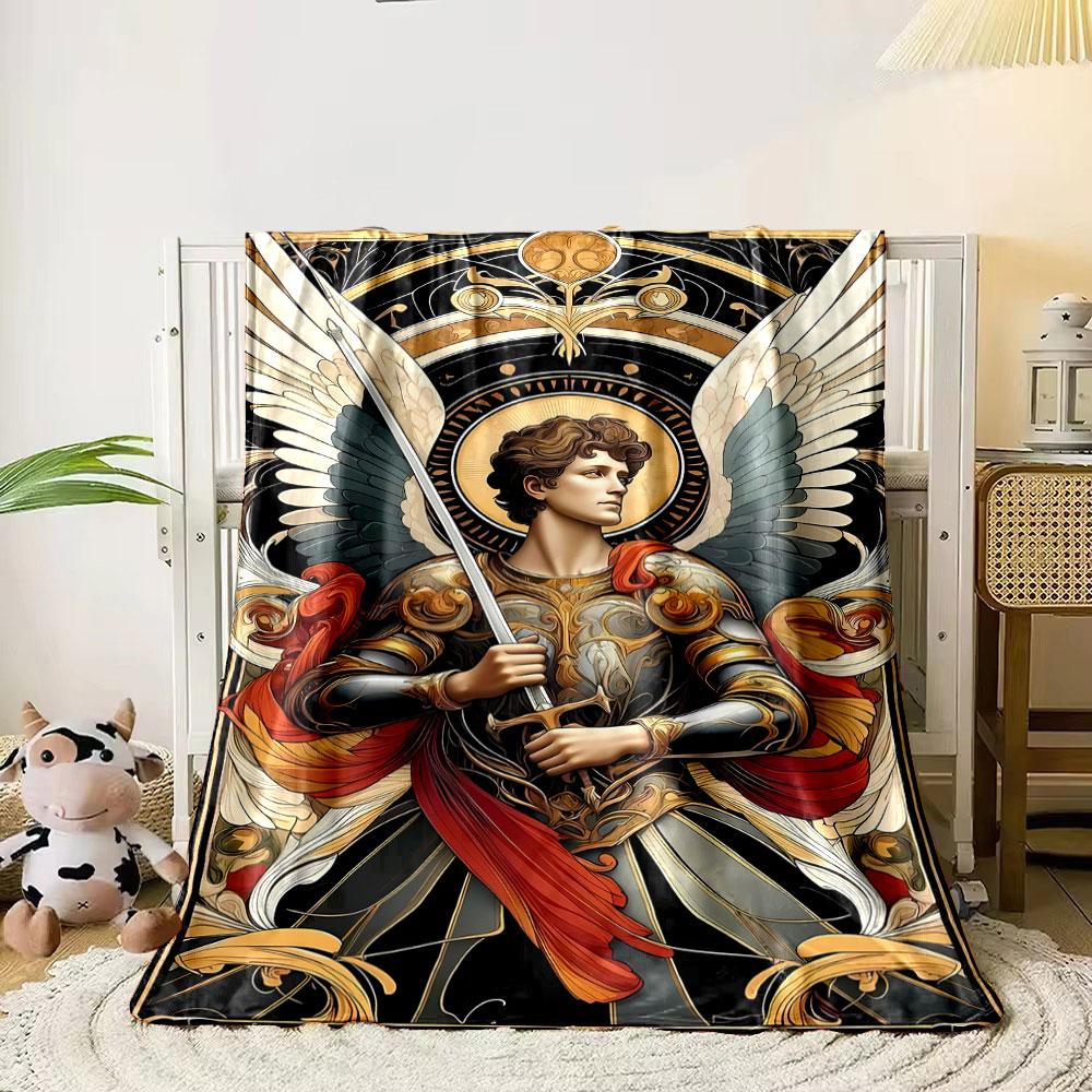 Archangel Michael Winged Warrior Blanket Bedroom Blanket for Livingroom Couch Lunch Break Soft Throw for Friend's Festival Gift