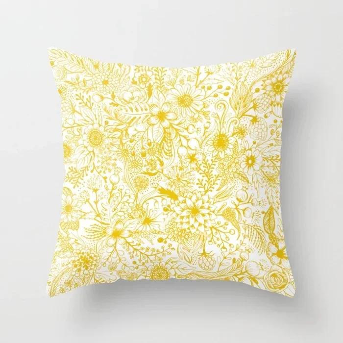 Yellow Plant Flower Decorative Cushion Cover Polyester Throw Pillow Cover Pillowcase For Sofa Home Decor 45X45Cm Fundas De Cojin