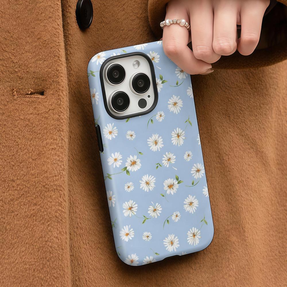 French Small Fresh Flower iPhone 15 Mobile Phone Case Production Daisy 14PROMAX Matte Protective Case 16E