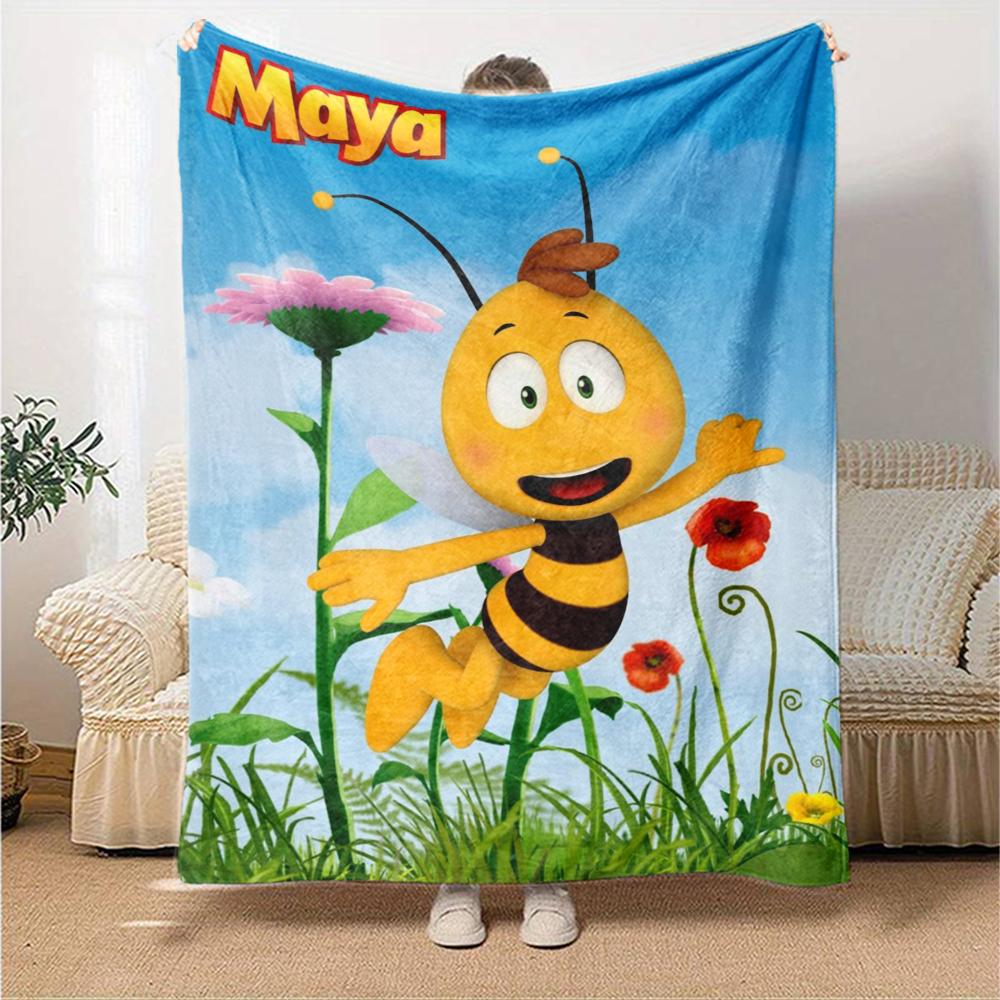 Maya de Bij Thema Bedrukt Deken - Perfect voor Bank, Bed, Reizen & Buitengebruik | Machine Wasbaar, Gezellig & Duurzaam.