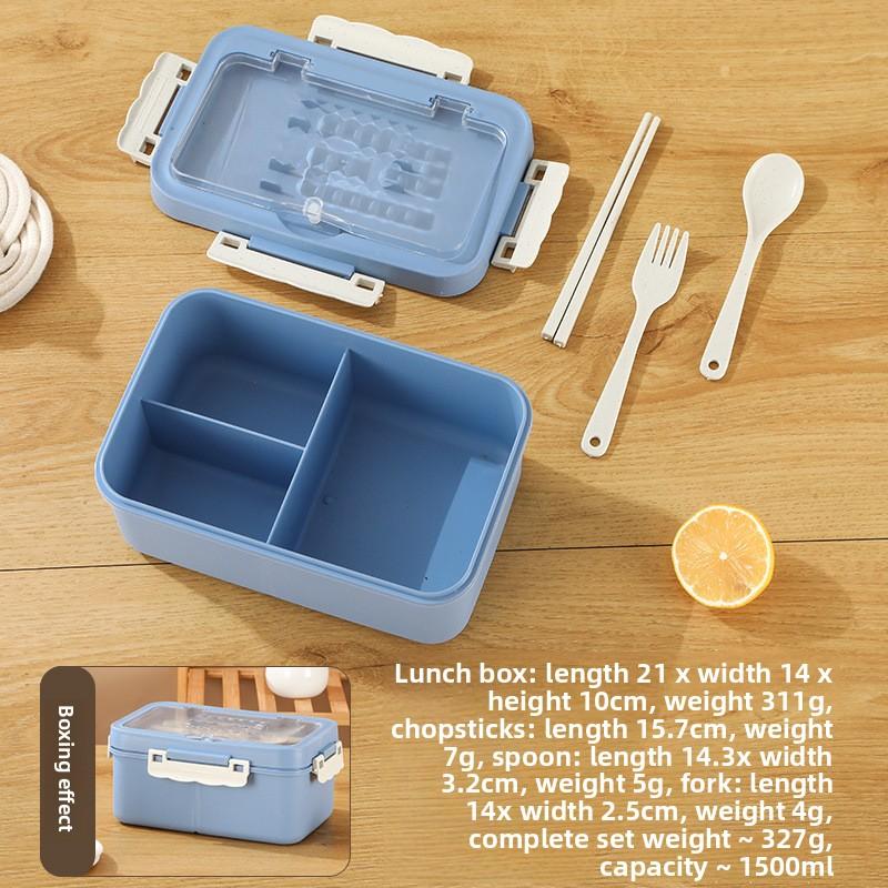 Wheat Compartment Lunch Box, Student and Office Worker Lunch Box, Portable Lunch Box, with Fork, Spoon and Chopsticks