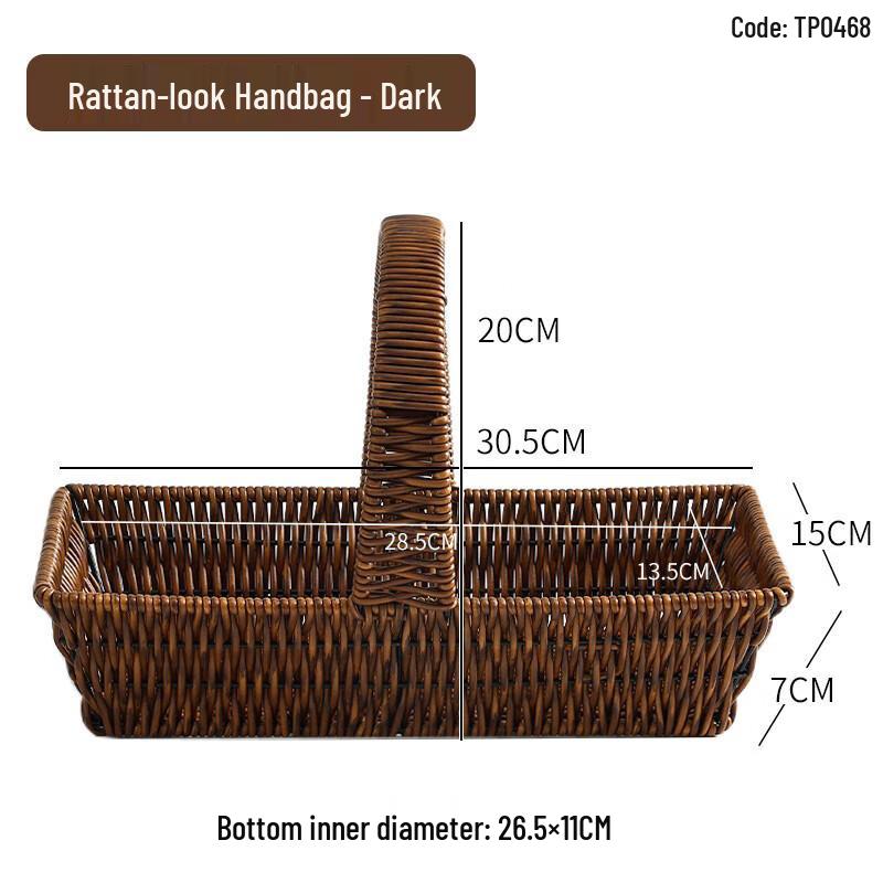 Yude Dark Bamboo Imitation Rattan Hotpot Serving Basket, 2-Pack