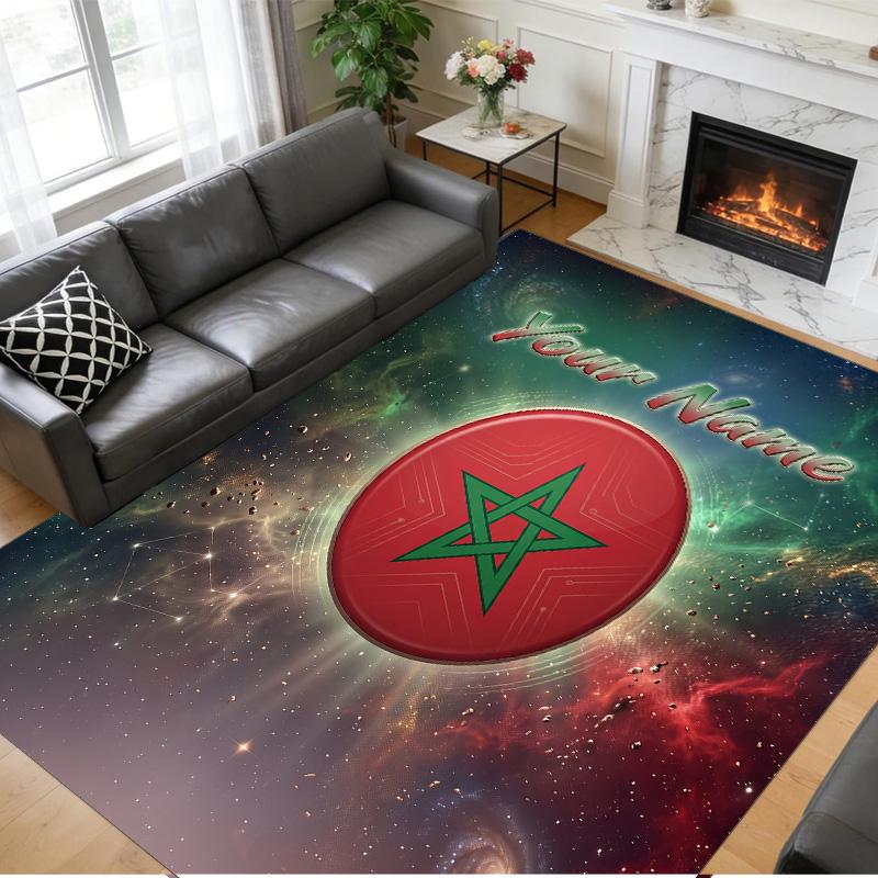 Crystal Velvet Rug Custom Name Text, Soft Non Slip Floor Mat Home DecorMorocco Football