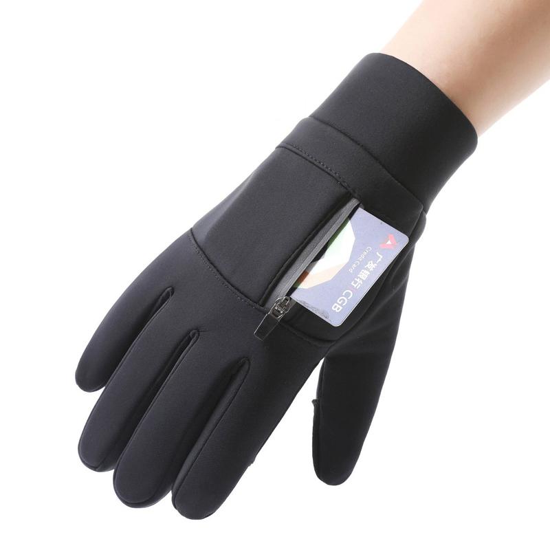Winter Cycling Gloves Windproof Men Women Touchscreen Warm Gloves Motorcycle Water-Repellent Zipper Pocket Fingertip Flip Gloves