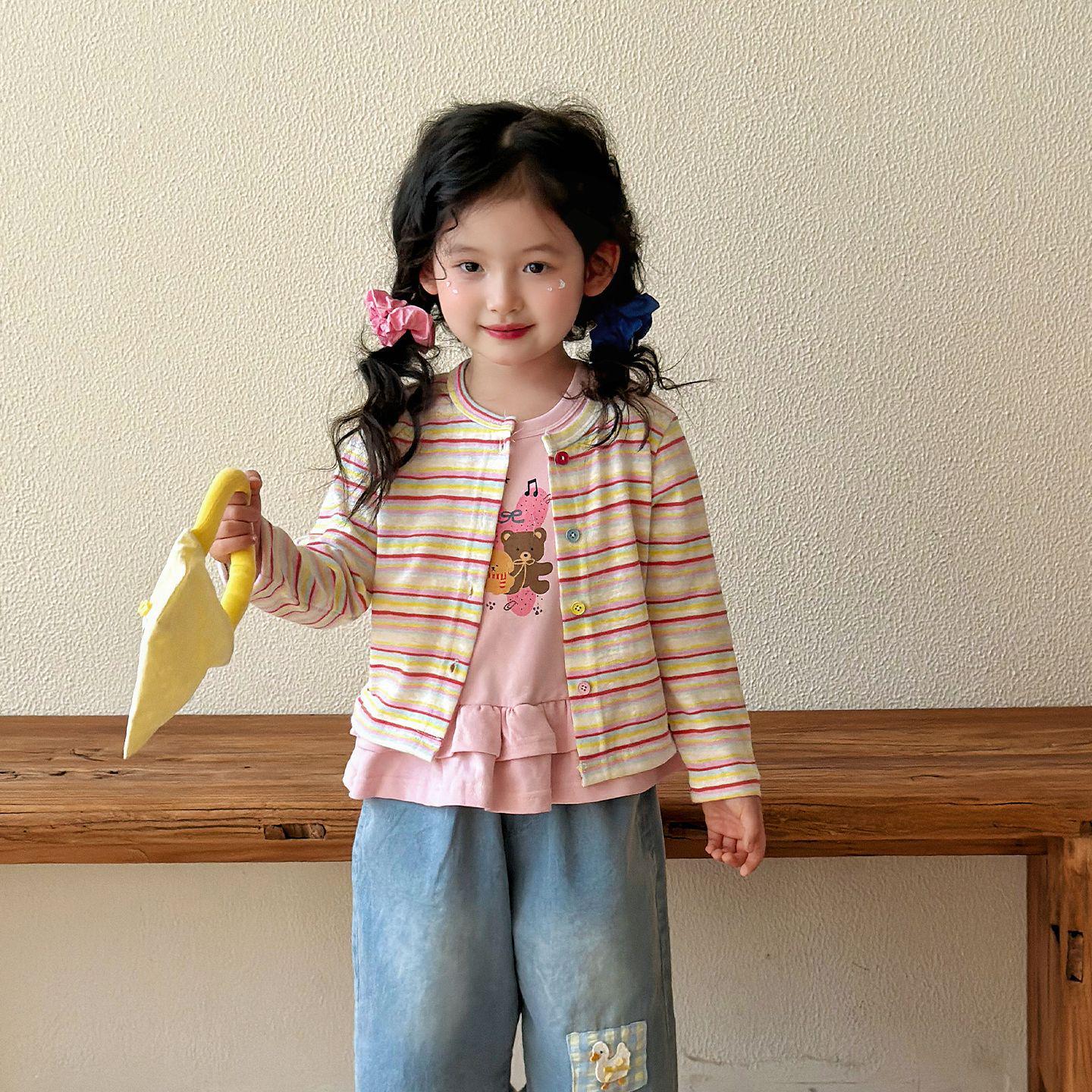 Girls Lightweight Summer Knit Cardigan - 2026 New Sun Protection Air Conditioning Outerwear for Little Girls 110 cm