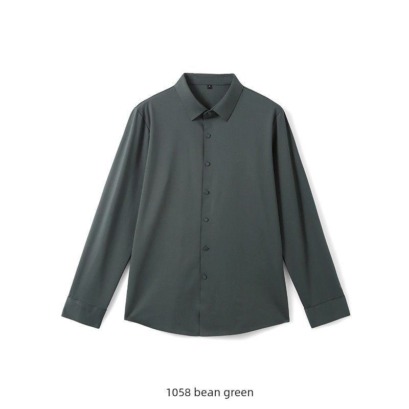 Business Casual Elasticity Traceless Adhesive Shirt Men s 2024 New Arrival Long Sleeves Autumn and Winter Export Men s Bottoming Shirt Bean Green L