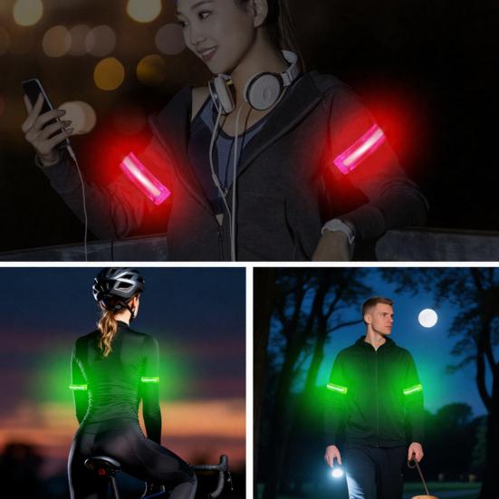 2Pcs LED Light-Up Armband High Visibility Luminous Reflective Safety Band Adjustable Outdoor Night Walking Running Riding