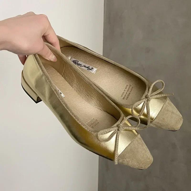 Nuove Scarpe da Donna Casual Piatte Designer di Moda Colore Misto Fiocco Punta Tonda Scarpe da Donna Piatte Morbide Comode Tacco Quadrato Scarpe da Donna per Banchetto