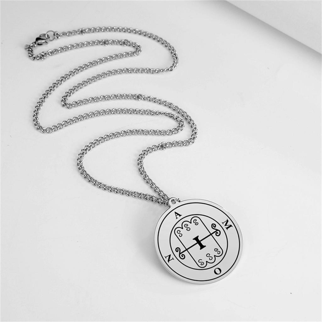 EUEAVAN Vintage Solomon Seal Pendant Necklaces Stainless Steel Silver Color King Asmoday Demon Sigil Amulet Jewelry Gifts