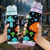 1PC Colorful Mushroom Fantasy Cartoon Print 750ml Color Plastic Sports Water Bottle Leakproof Flip Straw Lid Suitable for Sports Office Home Use