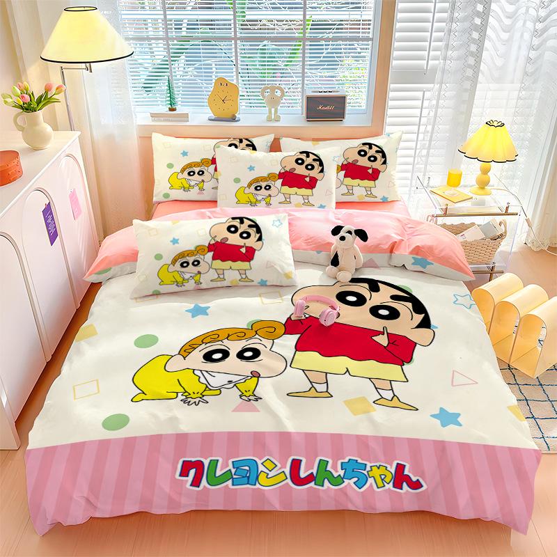 

Crayon Shin-chan Soft & Breathable Children s Bedding Set - 4-Piece Cartoon Bed Sheet & Duvet Cover for Summer 0.9 Flat