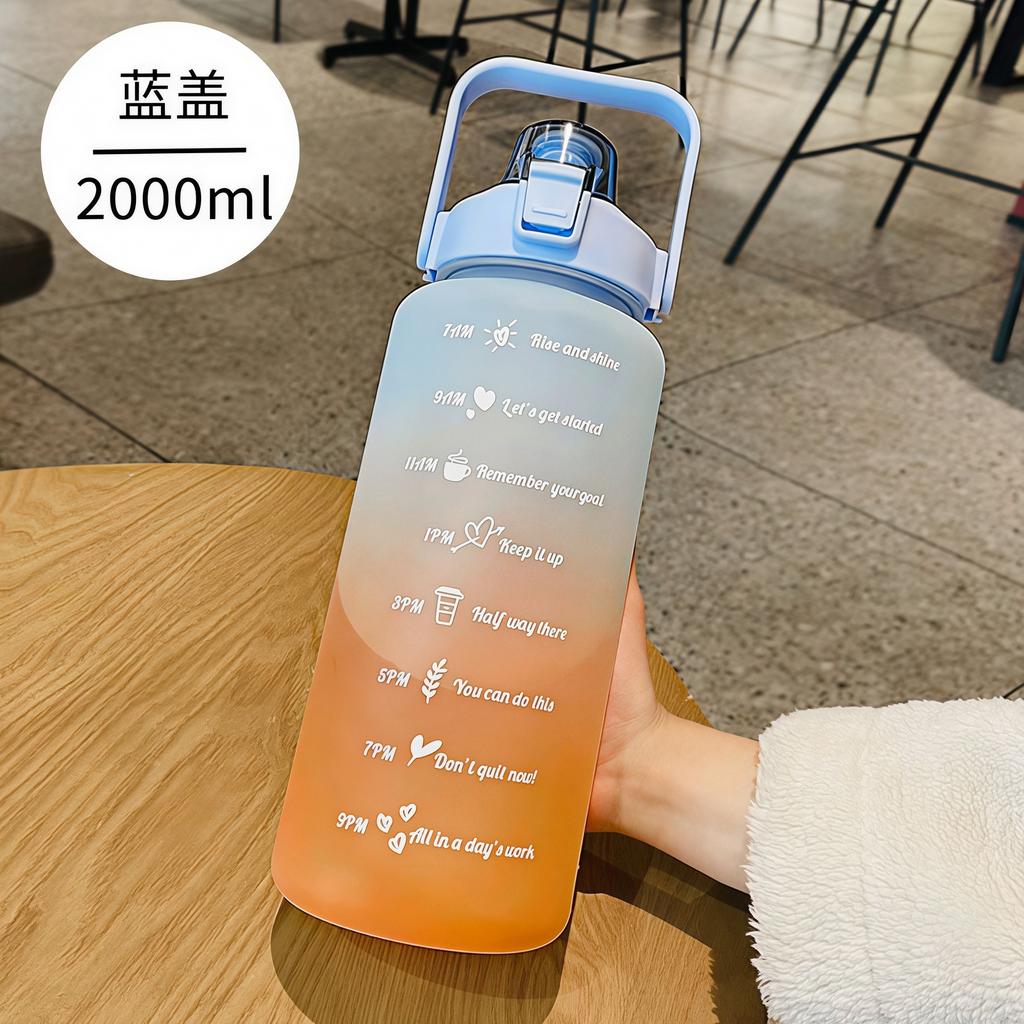 Water bottle summer large capacity water cup outdoor sports 1000ml portable gradual change color matte large kettle straw cup