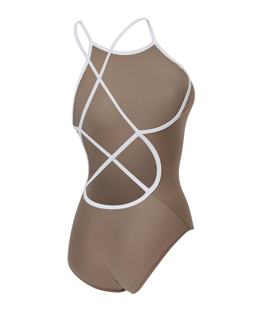 Laelliseupocheu [Osla645 Brn] Solid High Neck Double Strap Sturdy X-Back Brown