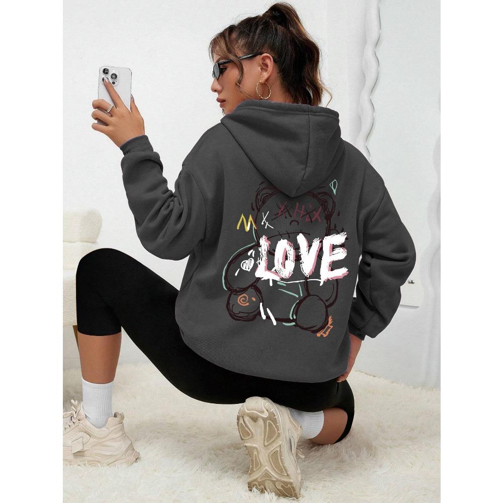 Graffiti Line Bär Einfacher Druck Damen Kapuzenpullover Harajuku S-Xxl Sweatshirt Mode Lässig Street Kapuze Herbst Warm Streetwear Frauen