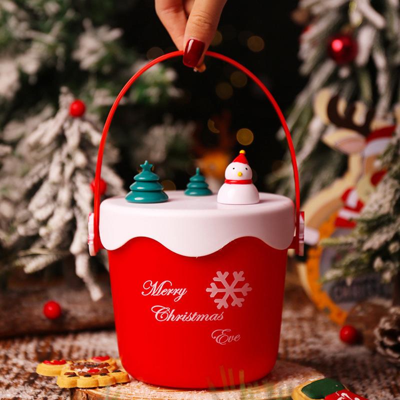 Portable Christmas Gift Box Eve Apple Packing Bag Santa Candy Snack Storage Bucket for Home Xmas Holiday New Year Party Supplies