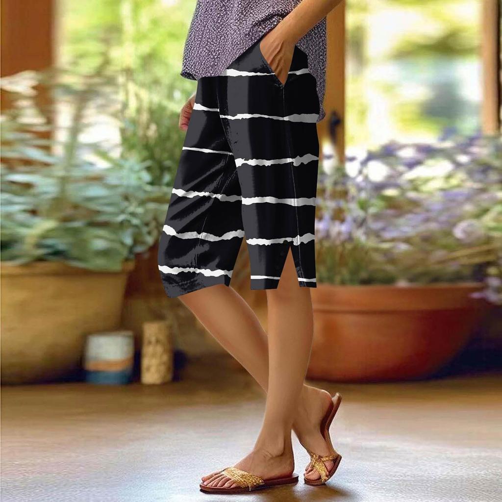Damen-Shorts mit Druck, modische Tasche, elastische Taille, lässige Shorts
