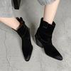 Fashion NEW Autumn Women Boots Pointed Toe Chunky Heel Shoes Cow Suede Leather Shoes for Women Casual Slip-on Western Boots Daily Shoes