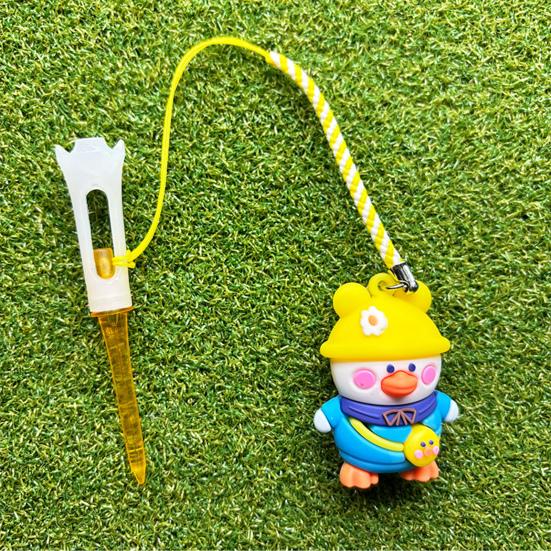 Kreslená kachna Držák na golfová odpaliště s provázkem proti ztrátě Průhledná plastová PVC odpaliště pro konzistentní odpaly Zábavné novinkové golfové příslušenství