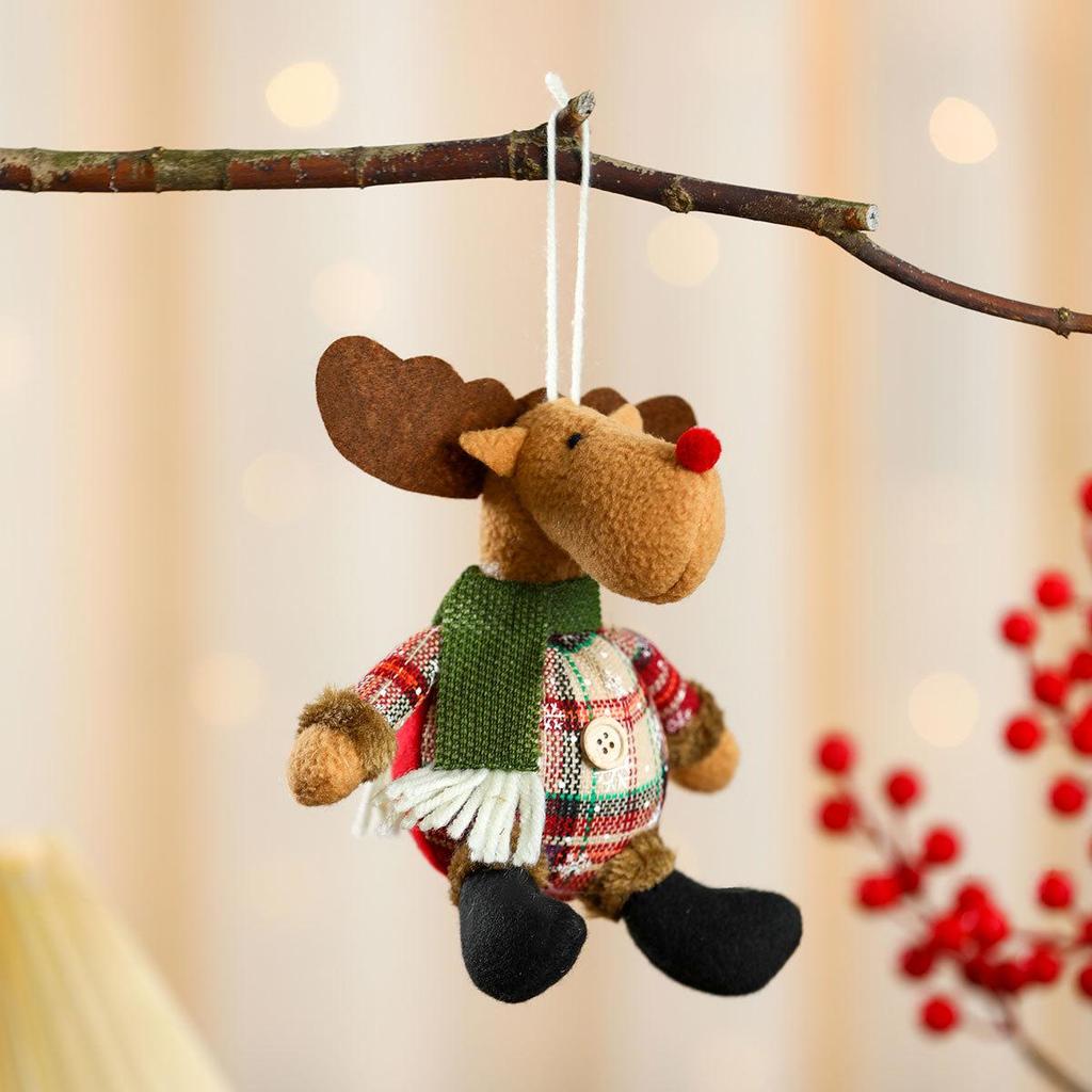 Plaid 3D Fabric Button Spherical Christmas Tree Ornament