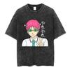 Disastrous Life of Saiki K Saiki Summer Washed Vintage Anime Kusuo Men Women Retro Pure Cotton Printed Leisure T-shirt Y2k