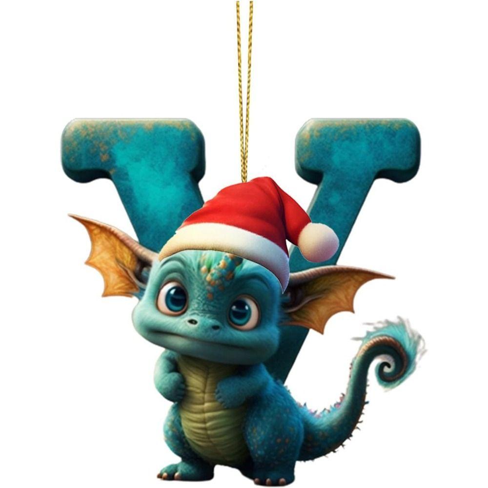 Acrylic 26 Letters Christmas Dragon Pendants Printed Pattern Christmas Tree Pendants  New Year