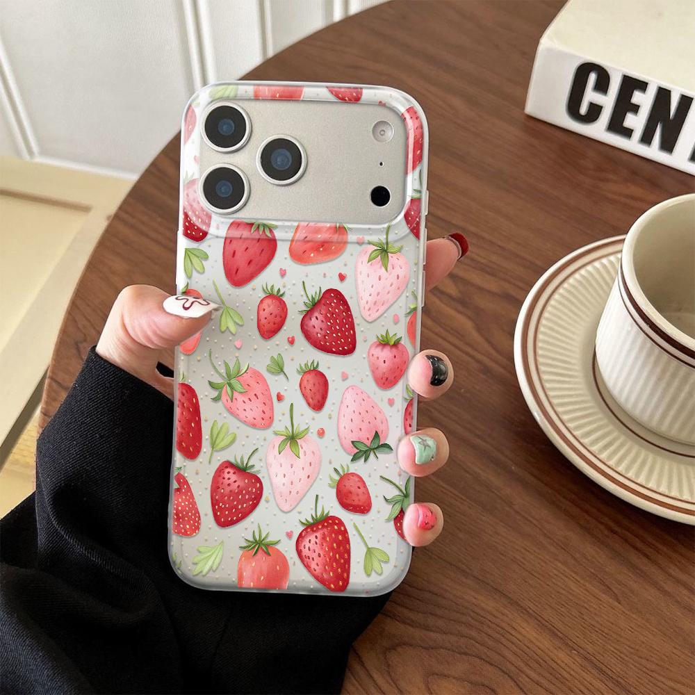 3D Cute Covered With Strawberries Silicone Case For Iphone 16 11 15 Plus 12 14 17 13 Pro Max Lovely Kids Girls Phone Cover
