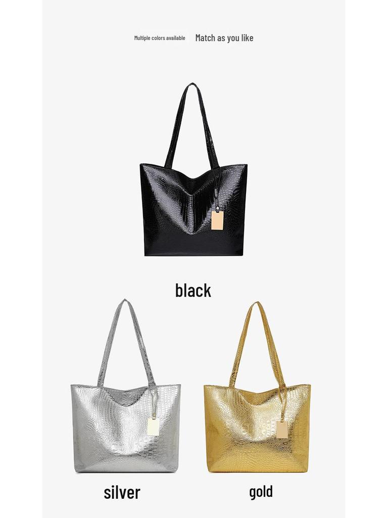 2025 Crocodile-Pattern PU Leather Shoulder Tote Bag - Large Capacity, Women's Fashion Retro Handbag