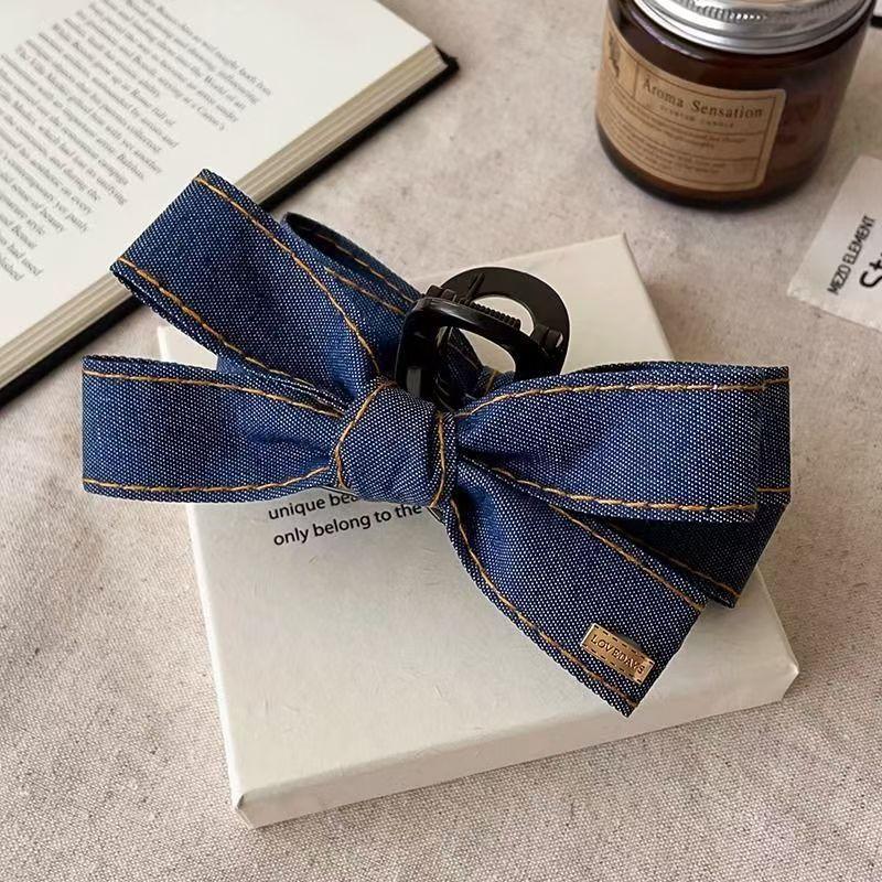 Leopard Print Bow Hair Claw Women Large Claw Clip Satin Solid Color HairClip Denim HairAccessories