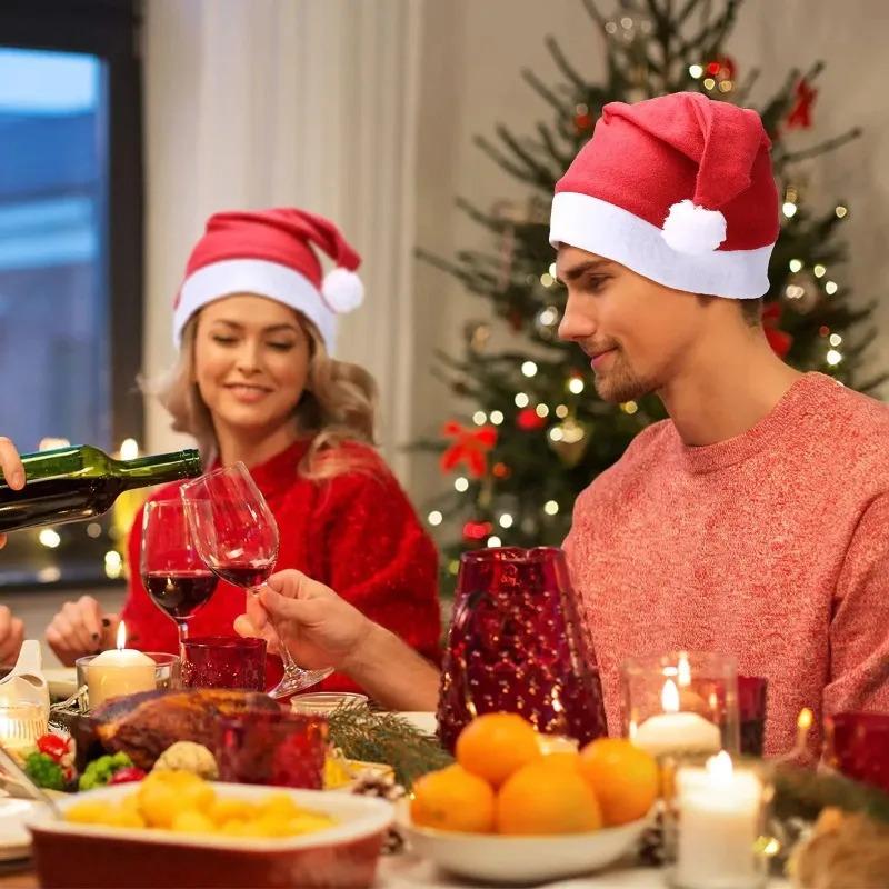 30/1PCS Christmas Hat Non-woven Fabric Adults Kids Xmas Hats Santa Claus Gift Red Hat Christmas New Year Festival Prop Supplies