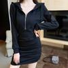 Lazy Style Long Sleeve Zipper Design Spring Casual Dress Hooded Dress