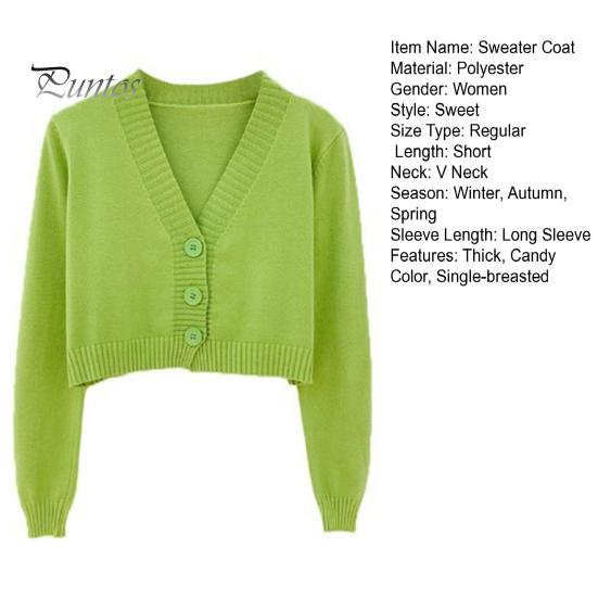 Women Spring Sweater Coat V Neck Long Sleeves Solid Color Single-breasted Cardigan Lady Thermal One Size Knitted Cropped Female Clothes