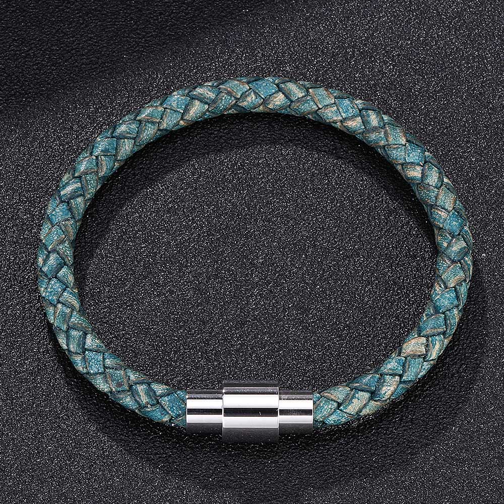 Vintage Men Women Green Leather Bracelet Charm Stainless Steel Buckle Bracelets & Bangles Jewelry Gift