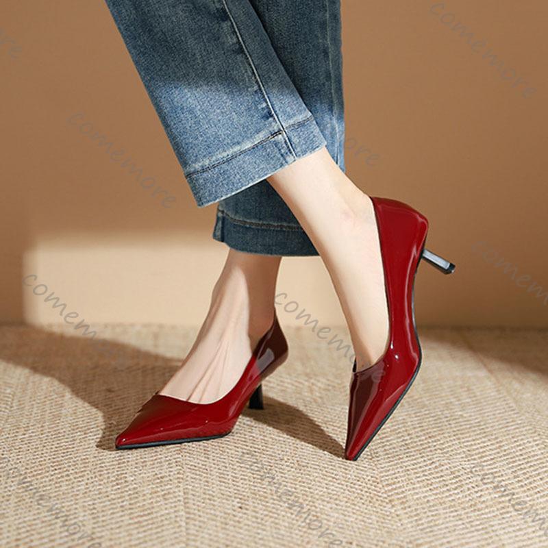 Fashion Comemore Patent Leather High Heels Women Shoes Sexy Thin Heeled Party Dress Shoe Solid Spring Autumn Soft Leather Pumps or Women