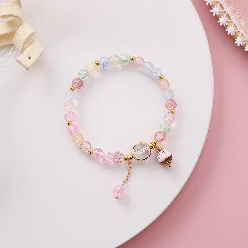 b100 2026 New Summer Simple Ceramic Sweet Transparent Lucky Cat Star Bracelet Fashion Women Beach Fashion Trend Daily Jewelry