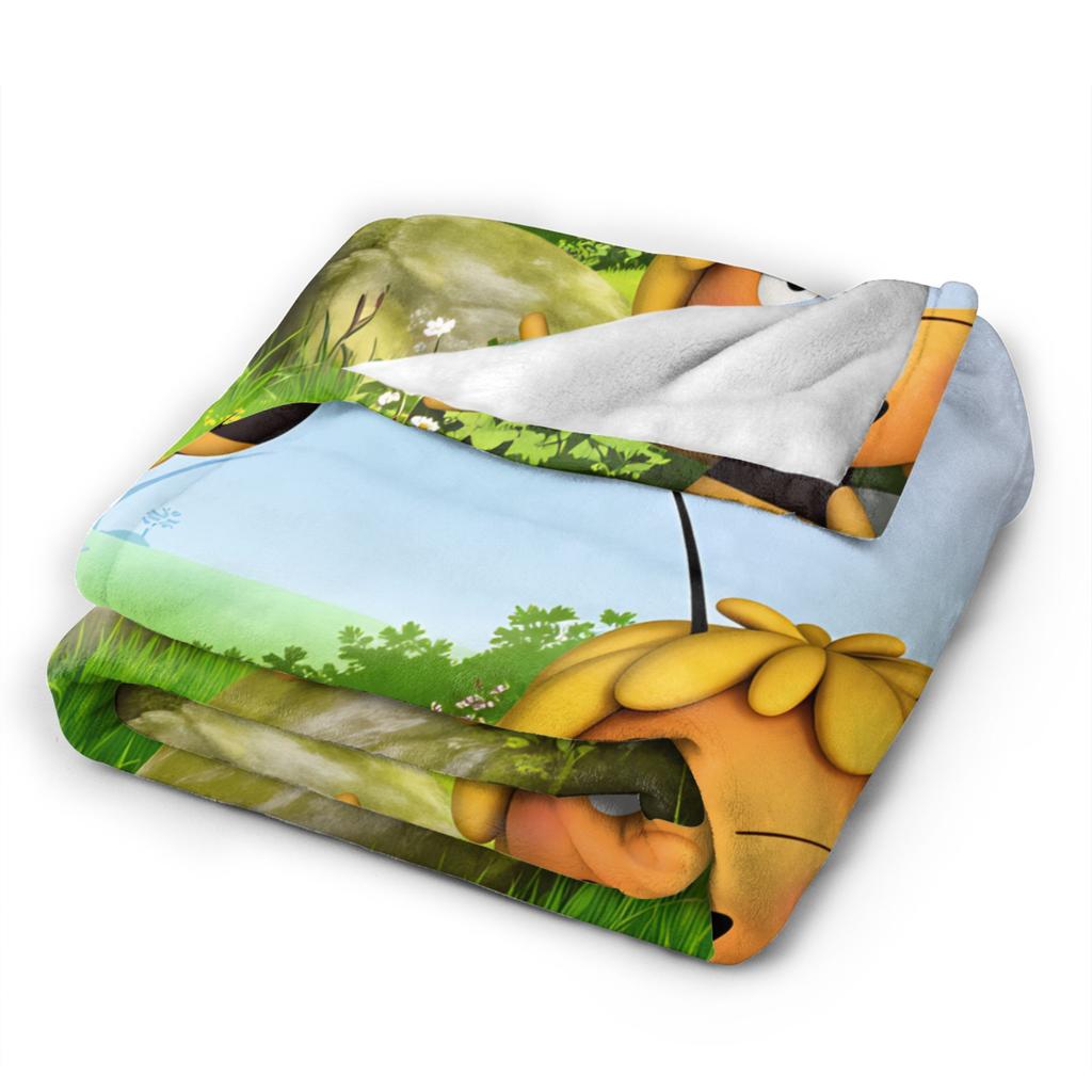 Maya The Bee With Flowers Blanket Cartoon Soft Comfortable Plush Throw Blanket For Couch Bed Camping Flannel Bedspread Bed Cover