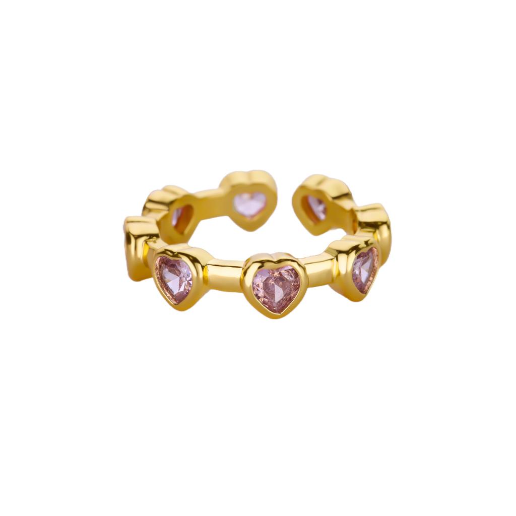 Colored Zircon Stainless Steel Heart Rings For Women Gold Color Heart Opening Ring Wedding Christmas Jewelry Gift