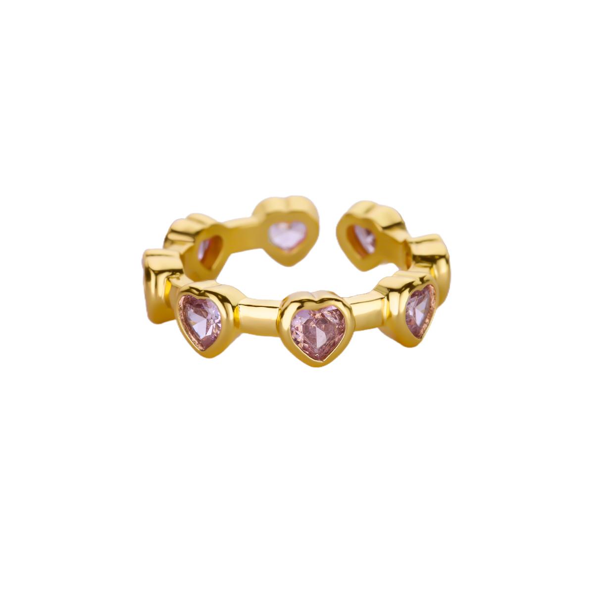 

Colored Zircon Stainless Steel Heart Rings For Women Gold Color Heart Opening Ring Wedding Christmas Jewelry Gift