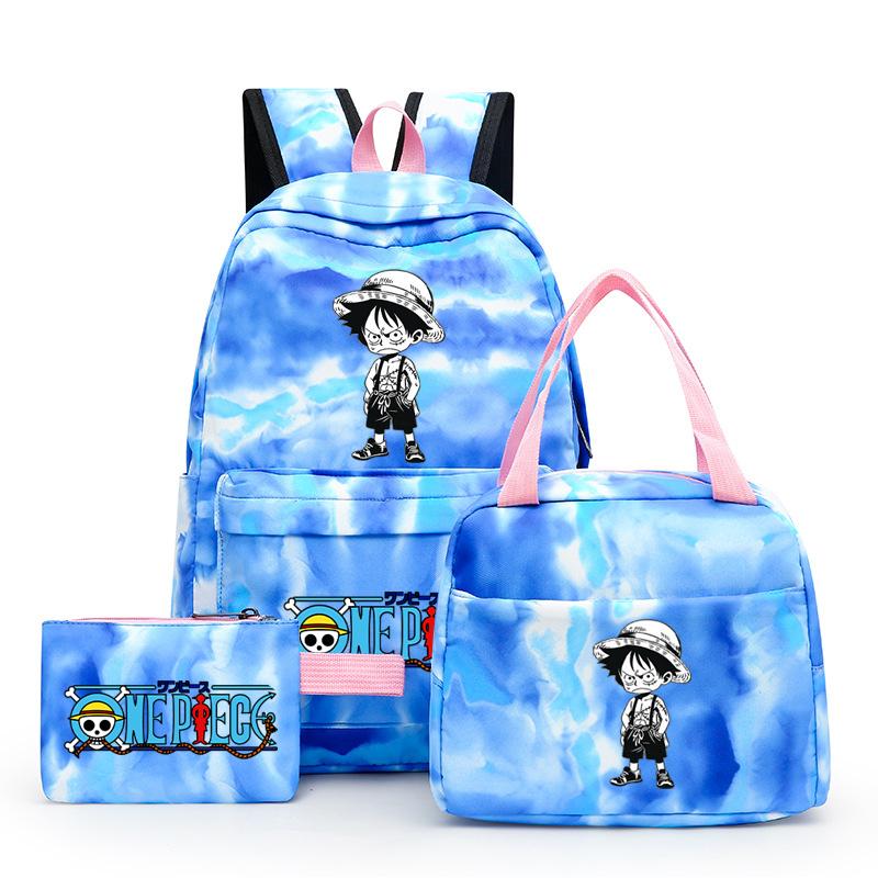 3Pcs/set Anime One Piece Anti-Theft Backpack Casual Daypack with Lunch Bag Pencil Case Back To School Daily Bookbag for Boy Girl Mochila Rucksack