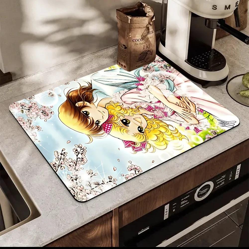 Cartoon Women's Candy Candy Printed Dish Drying Mat Super Absorbent Coffee Drain Pad Tableware Quick Dry Rug Kitchen Dinnerware