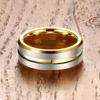 Gold Color Stainless Steel Rings For Men Silver Color Brushed Beveled Edge Engagement Rings Men Wedding Band Jewelry