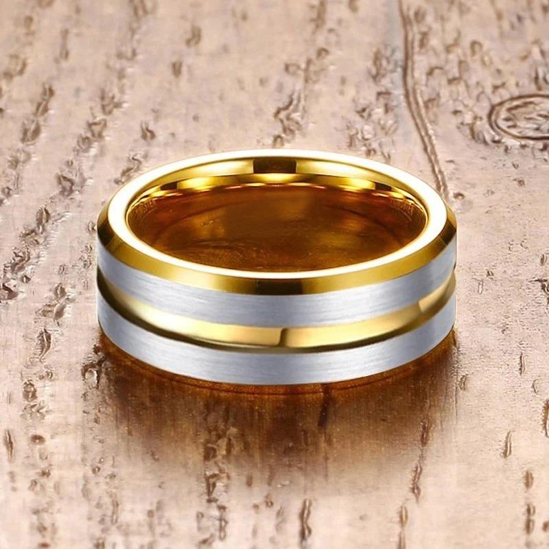Gold Color Stainless Steel Rings For Men Silver Color Brushed Beveled Edge Engagement Rings Men Wedding Band Jewelry