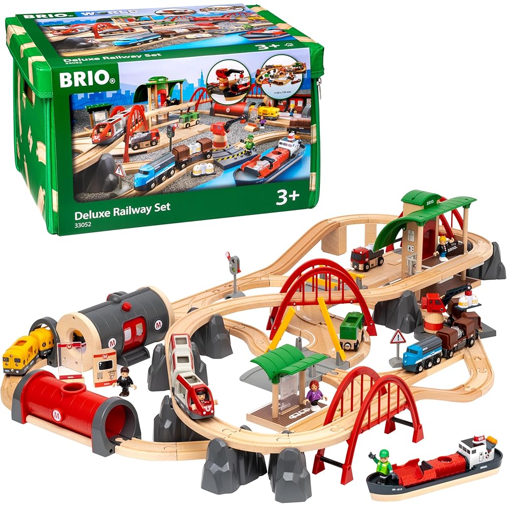 Brio Rail and Road Deluxe Set 33052 Wooden Toy for Ages 3 and Up Educational Playset
