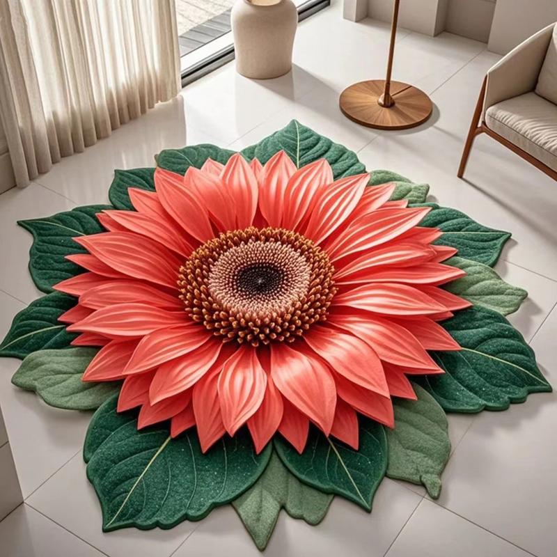 

Special-Shaped Sunflower Carpet Non-slip Plant Flower Pattern Rug Living Room Tea Table Bedside Sofa Decorative Mat 60x60cm