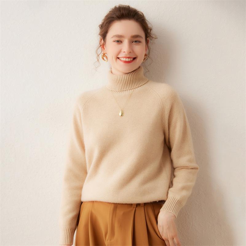 Lekasha High Neck Women's Cashmere Sweater - Solid Color Loose Knit Pullover for Autumn and Winter