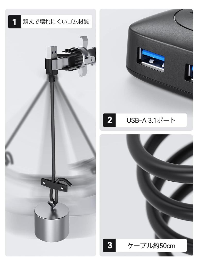 QUUGE USB USB Square 5Gbps 4 USB Expansion Top and Side Bus Compact and Compatible with Mac and Ideal for Telework and Working from 50cm Hub, 3.0