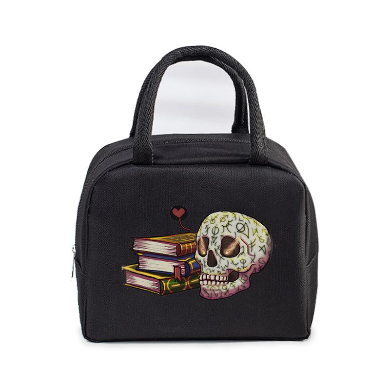 Skull Reading Books Print Lunch Bag Men and Women Vintage Style Graphics Thermal Handbags Thickened Insulation Lunch Box Bag