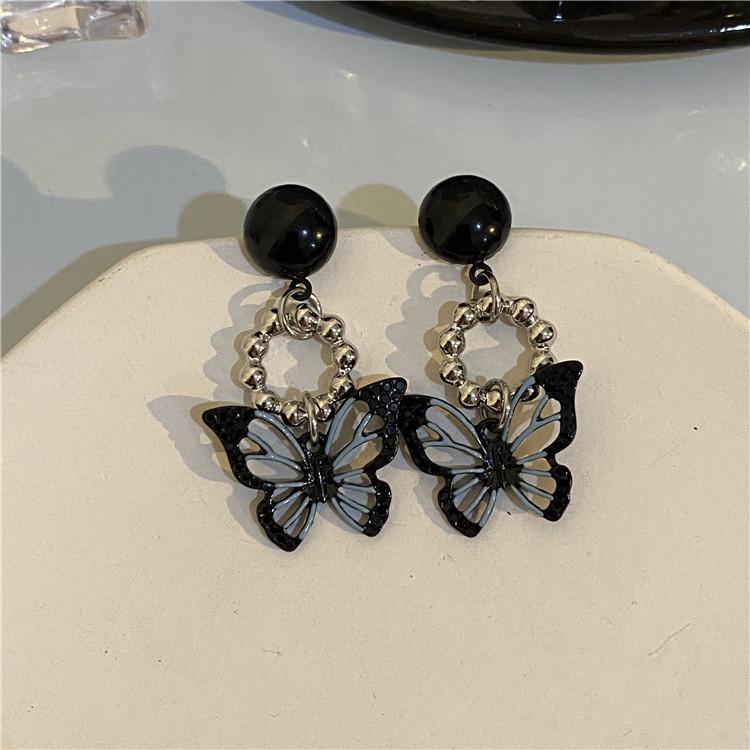 S925 Needle Sweet Jewelry Black Bowknot Earrings New Design Crystal Glass Simulated Pearls Heart Drop Earrings For